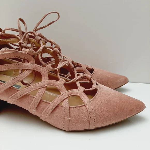 Design Lab by LORD & TAYLOR Sarie Lace-Up Pointy Toe Heels Vegan Suede Pink Sz 8 - Picture 7 of 16
